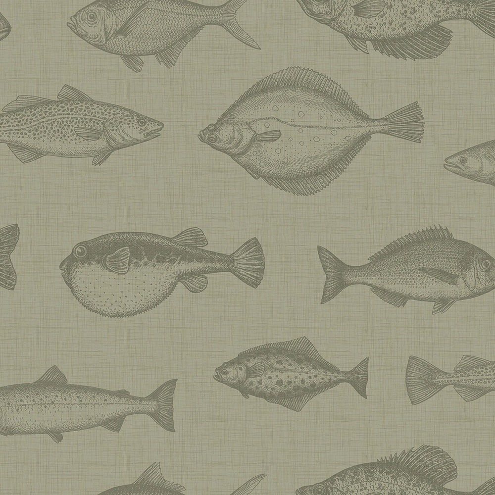 Gone Fishing Wallpaper in Warm Grey – Lucie Annabel