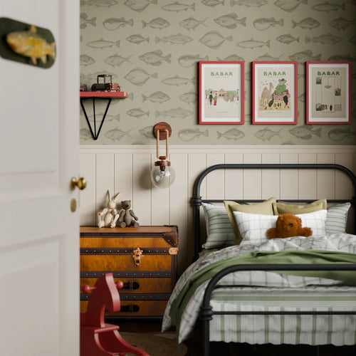 Gone Fishing Wallpaper in Warm Grey