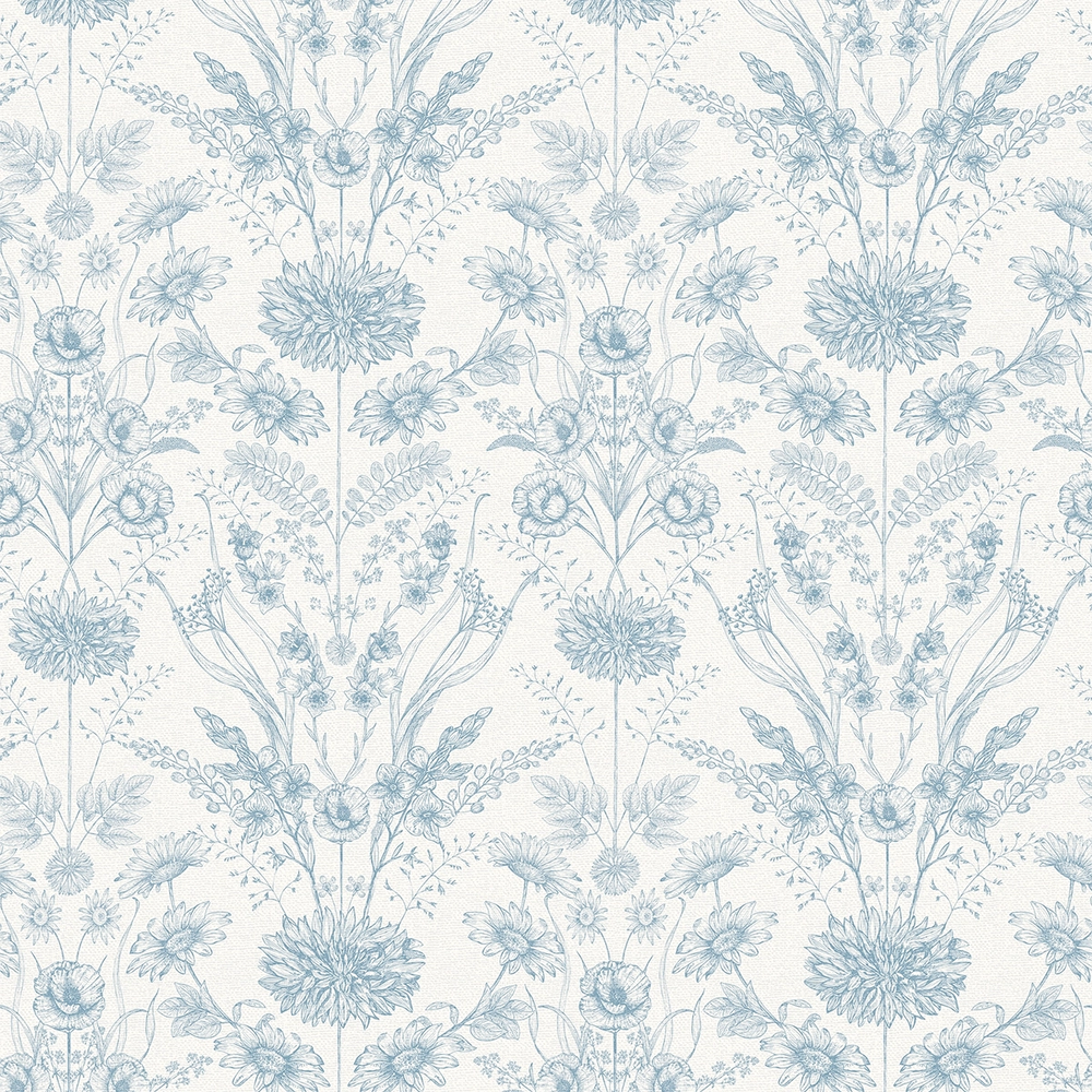 Grace Wallpaper in Cornflower Blue on Cream
