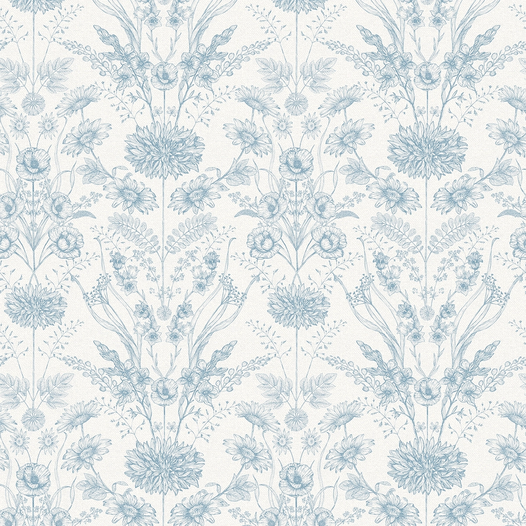 Grace Wallpaper in Cornflower Blue on Cream