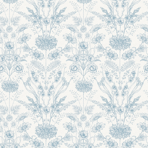 Grace Wallpaper in Cornflower Blue on Cream
