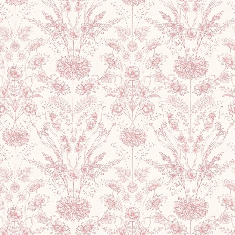 Grace Wallpaper in Dusky Pink on Cream