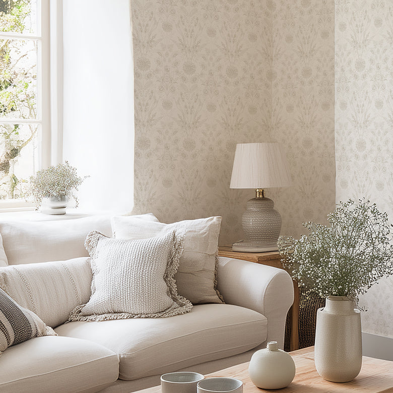 Grace Wallpaper in Stone on Windsor Cream