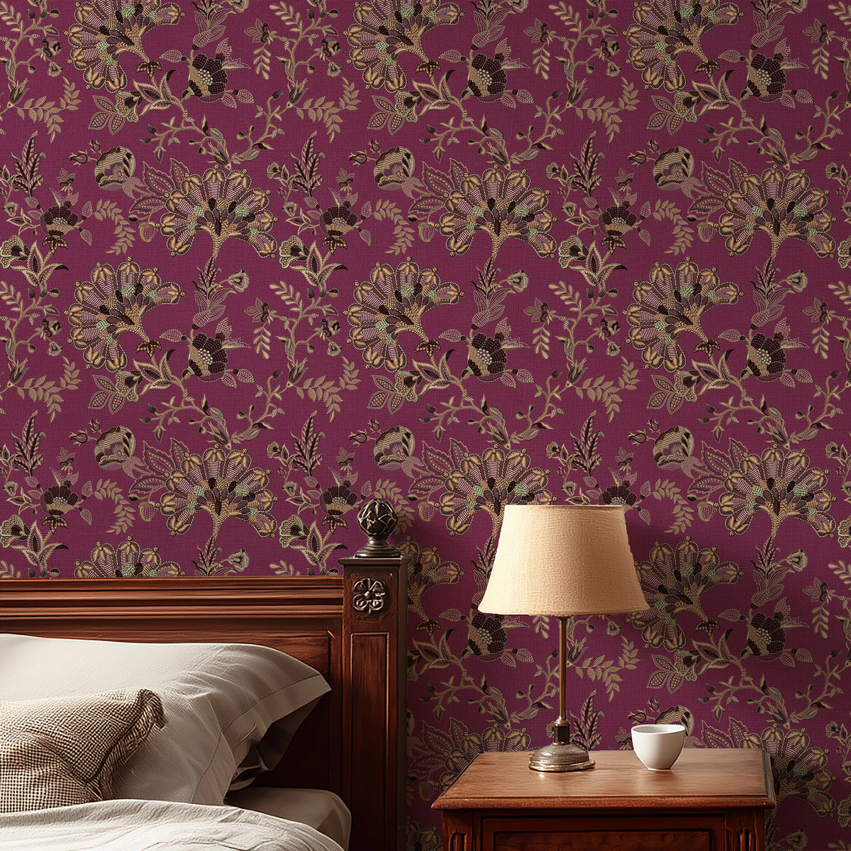 Grand Embroidery Wallpaper in Burgundy