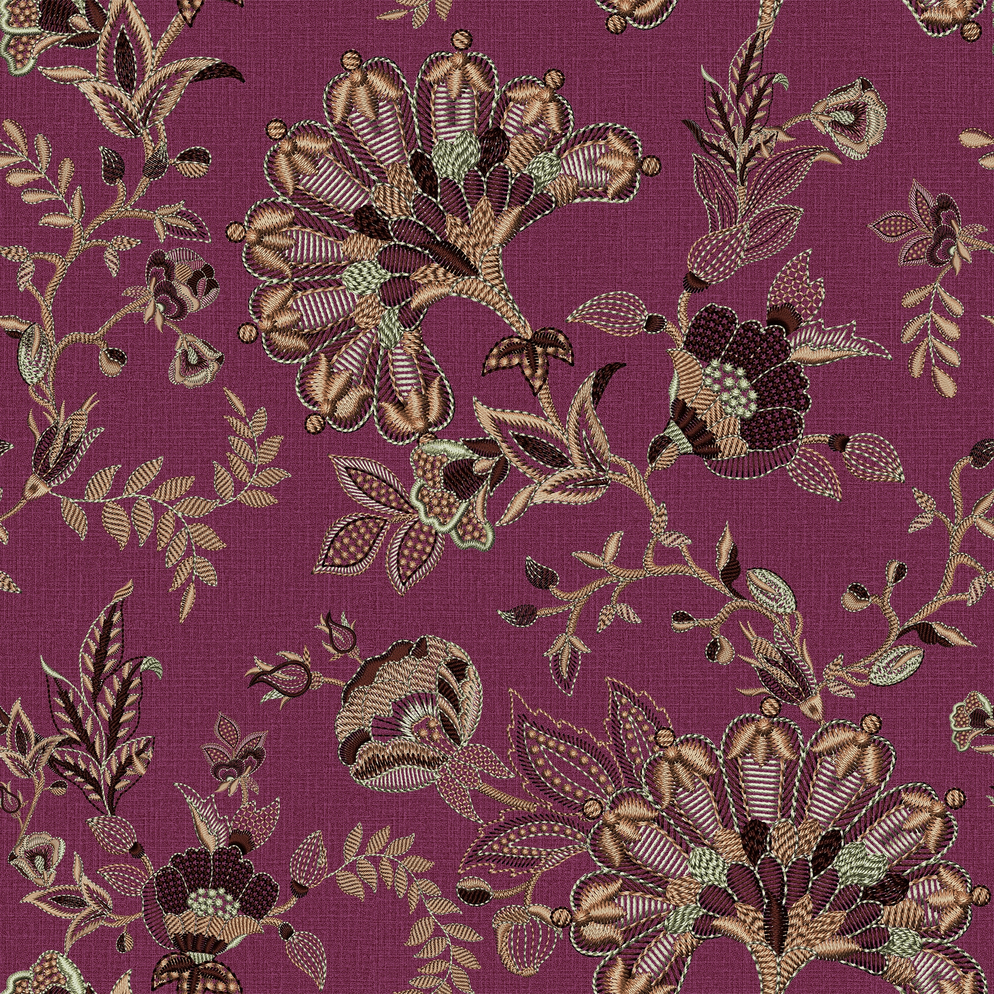 Grand Embroidery Wallpaper in Burgundy
