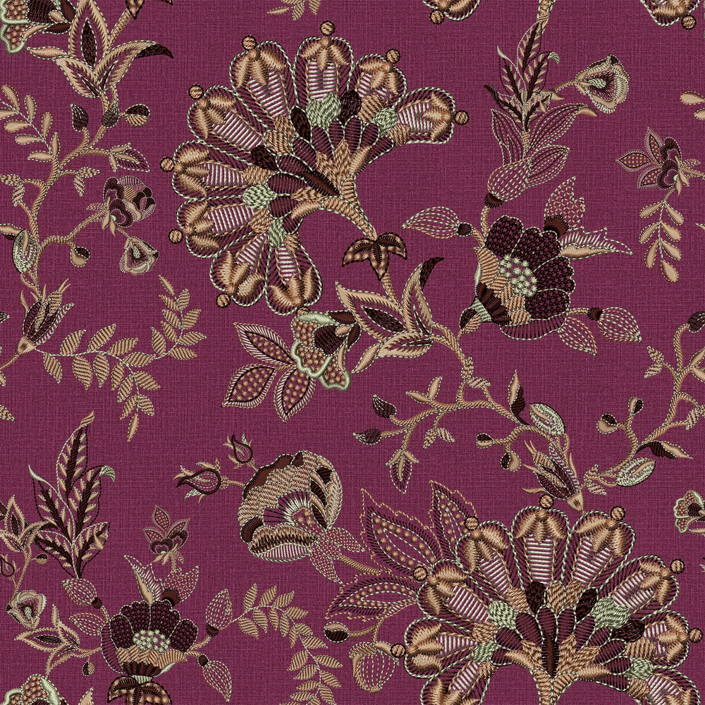 Grand Embroidery Wallpaper in Burgundy