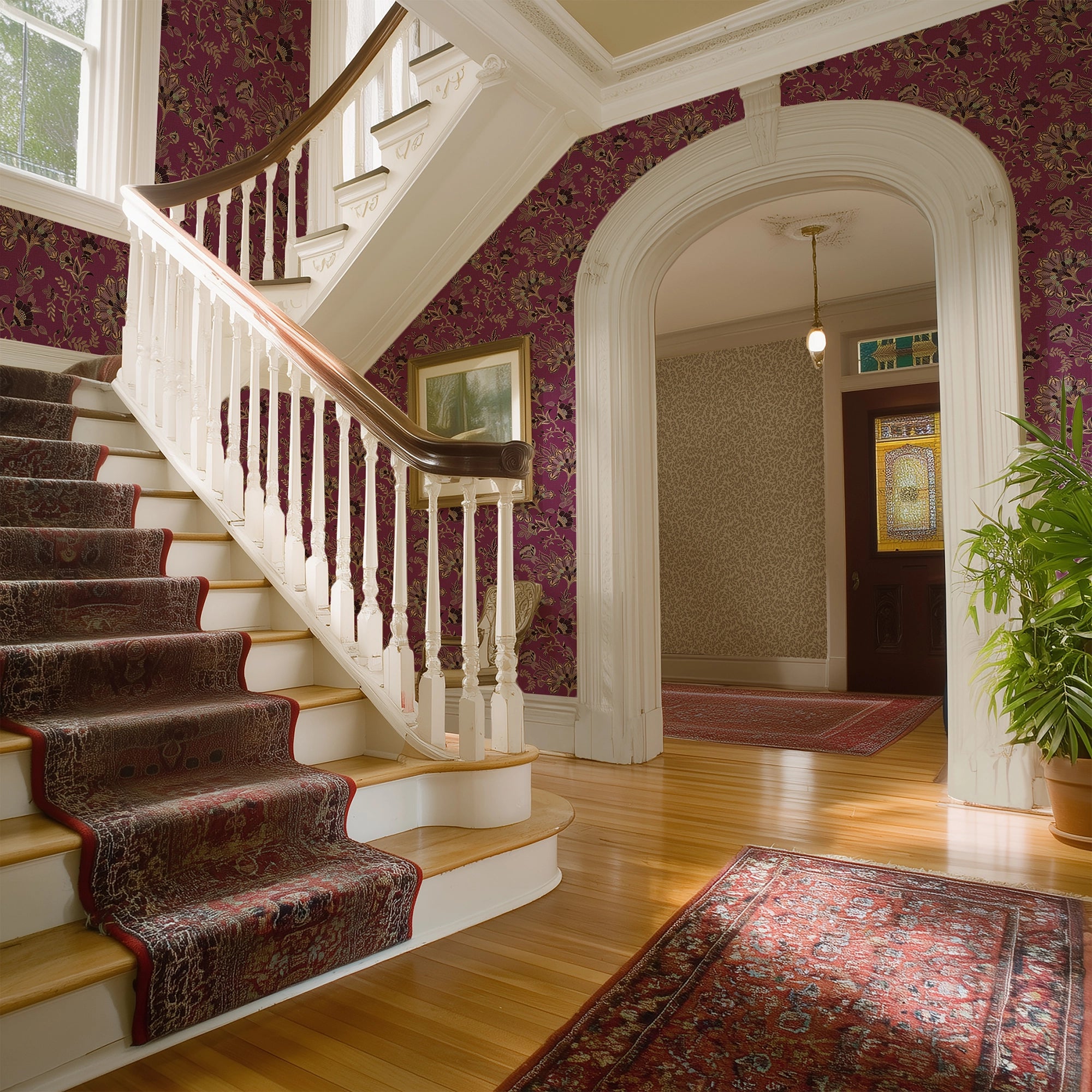 Grand Embroidery Wallpaper in Burgundy