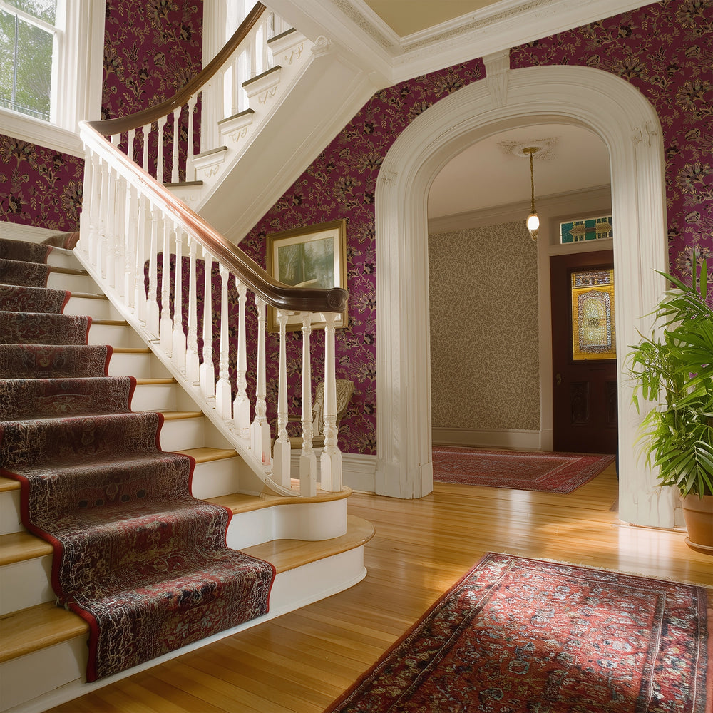Grand Embroidery Wallpaper in Burgundy