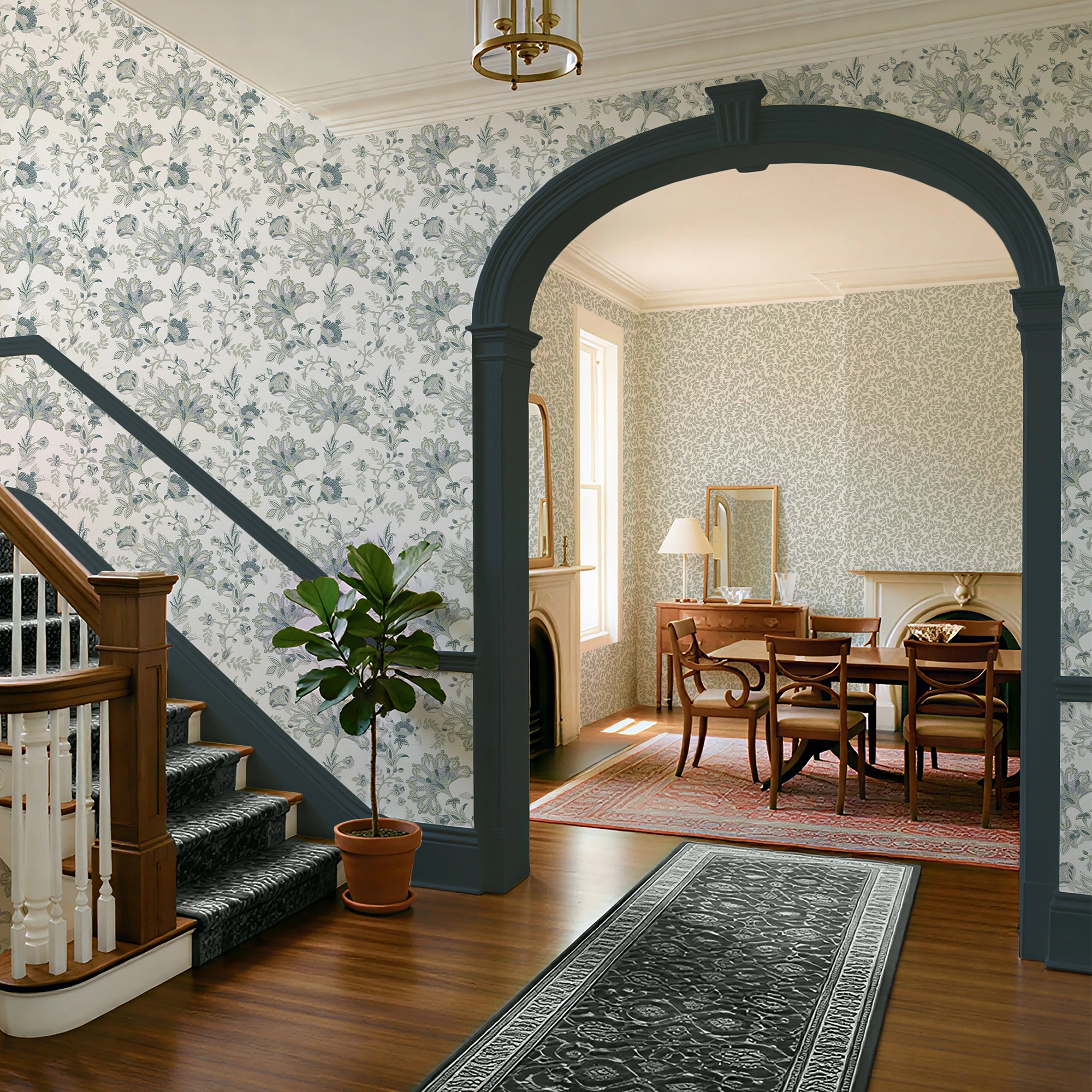 Grand Embroidery Wallpaper in Mint and Teal