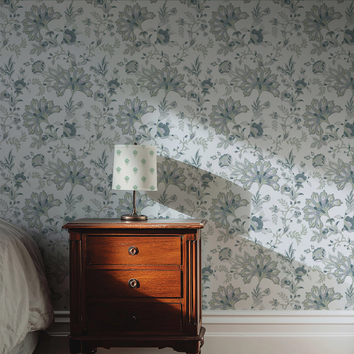 Grand Embroidery Wallpaper in Mint and Teal