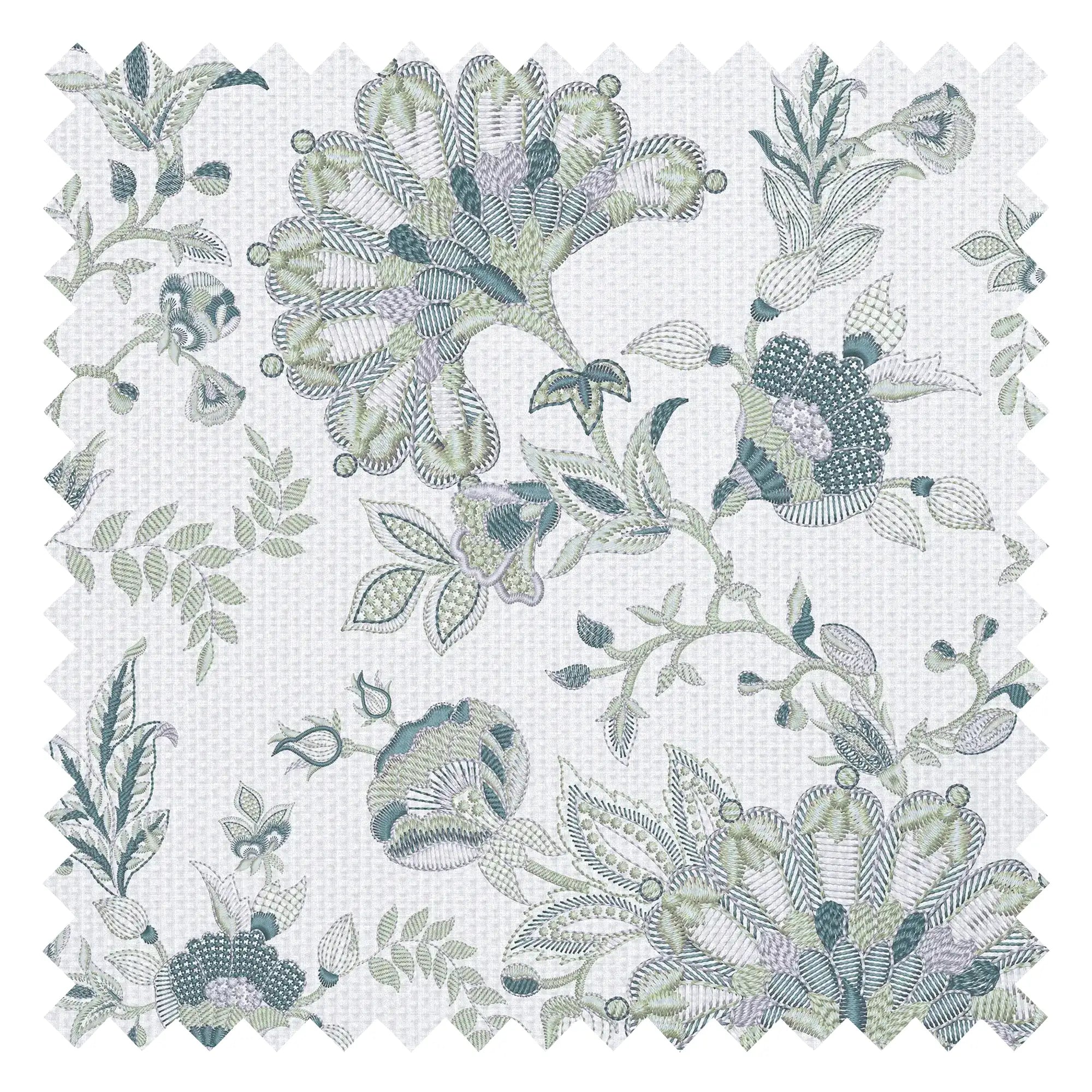 Grand Embroidery Fabric in Mint and Teal