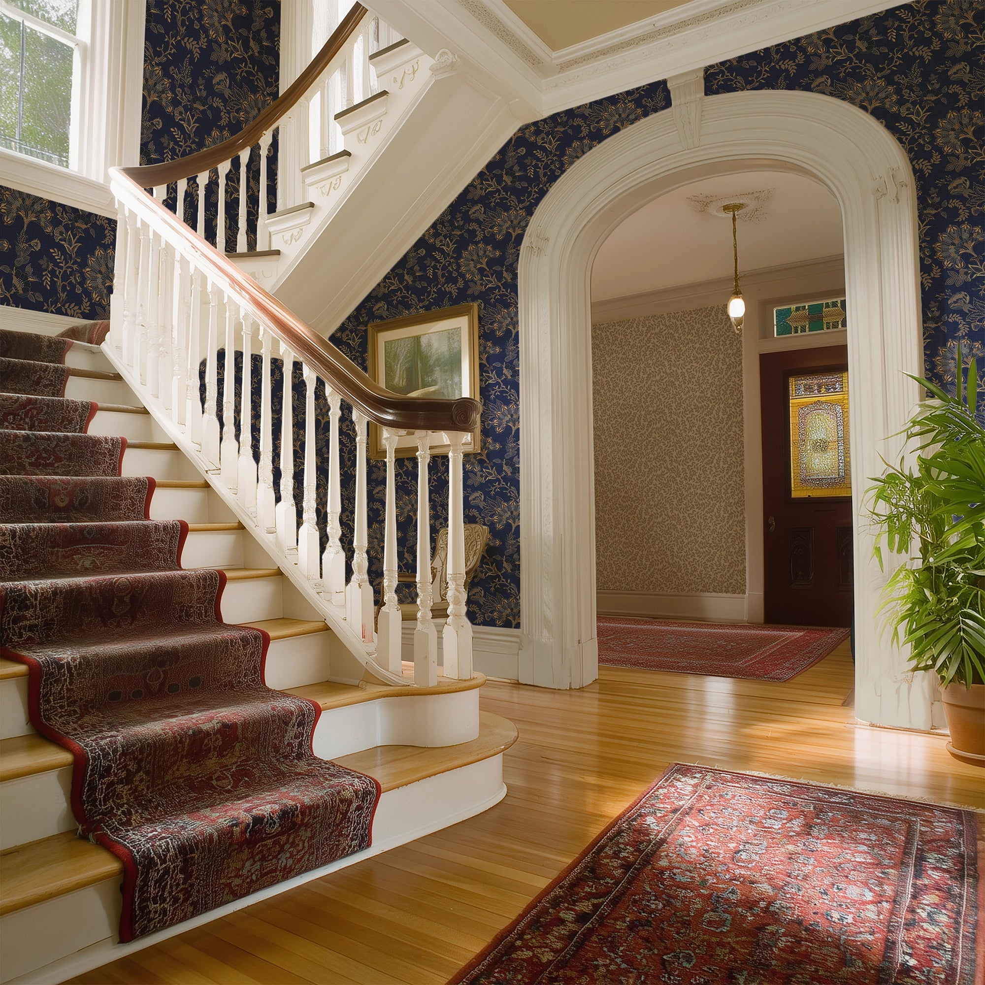 Grand Embroidery Wallpaper in Navy