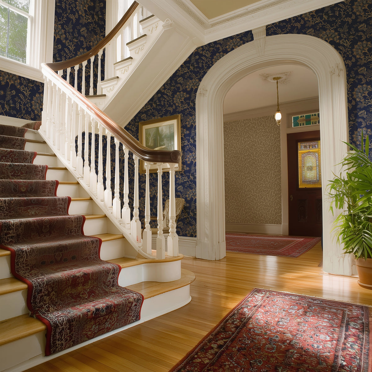 Grand Embroidery Wallpaper in Navy