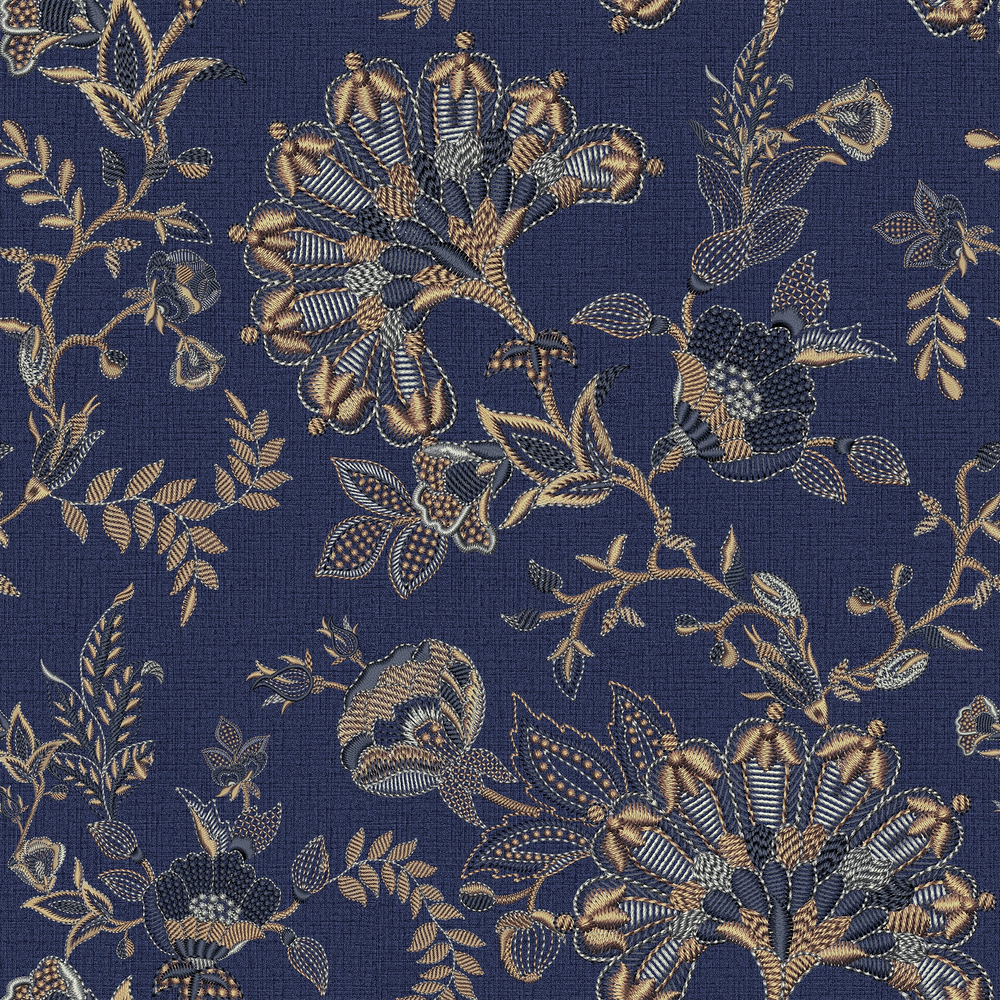 Grand Embroidery Wallpaper in Navy