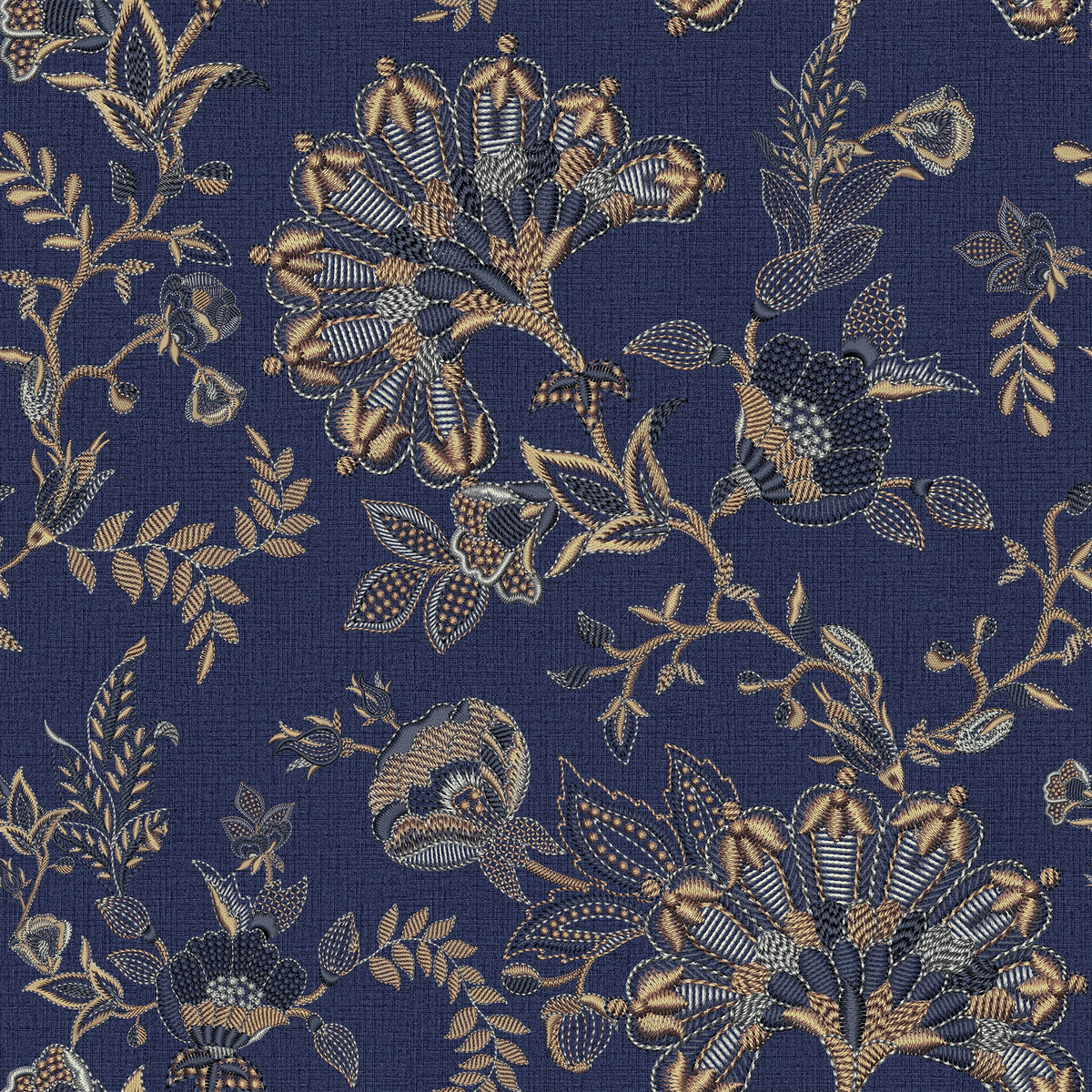 Grand Embroidery Wallpaper in Navy