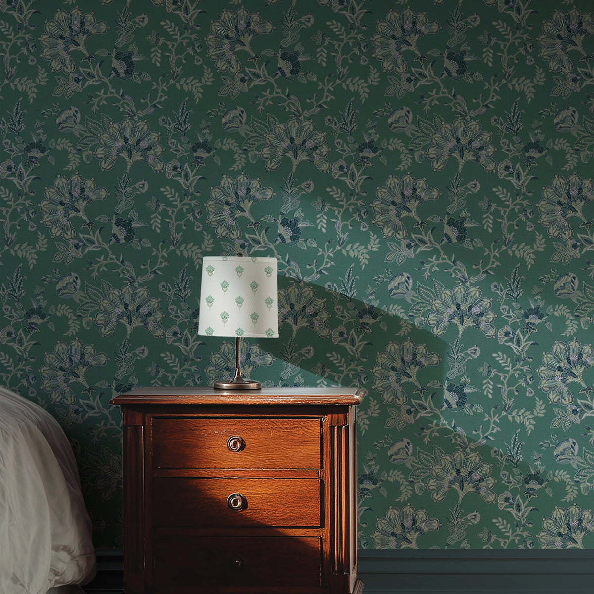 Grand Embroidery Wallpaper in Soft Blue and Teal