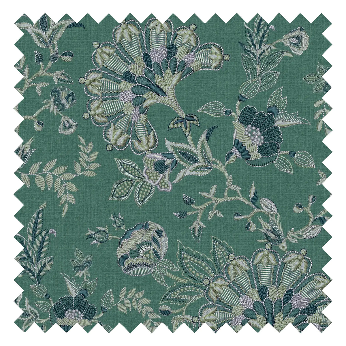 Grand Embroidery Fabric in Soft Blue and Teal