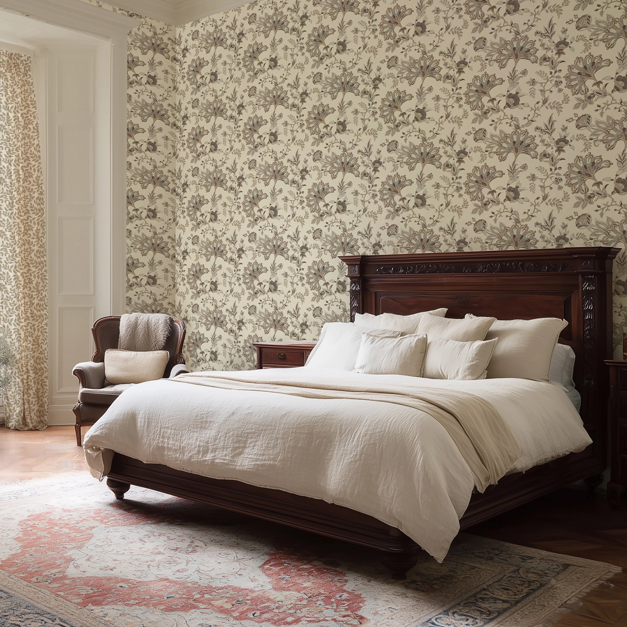 Grand Embroidery Wallpaper in Soft Neutrals