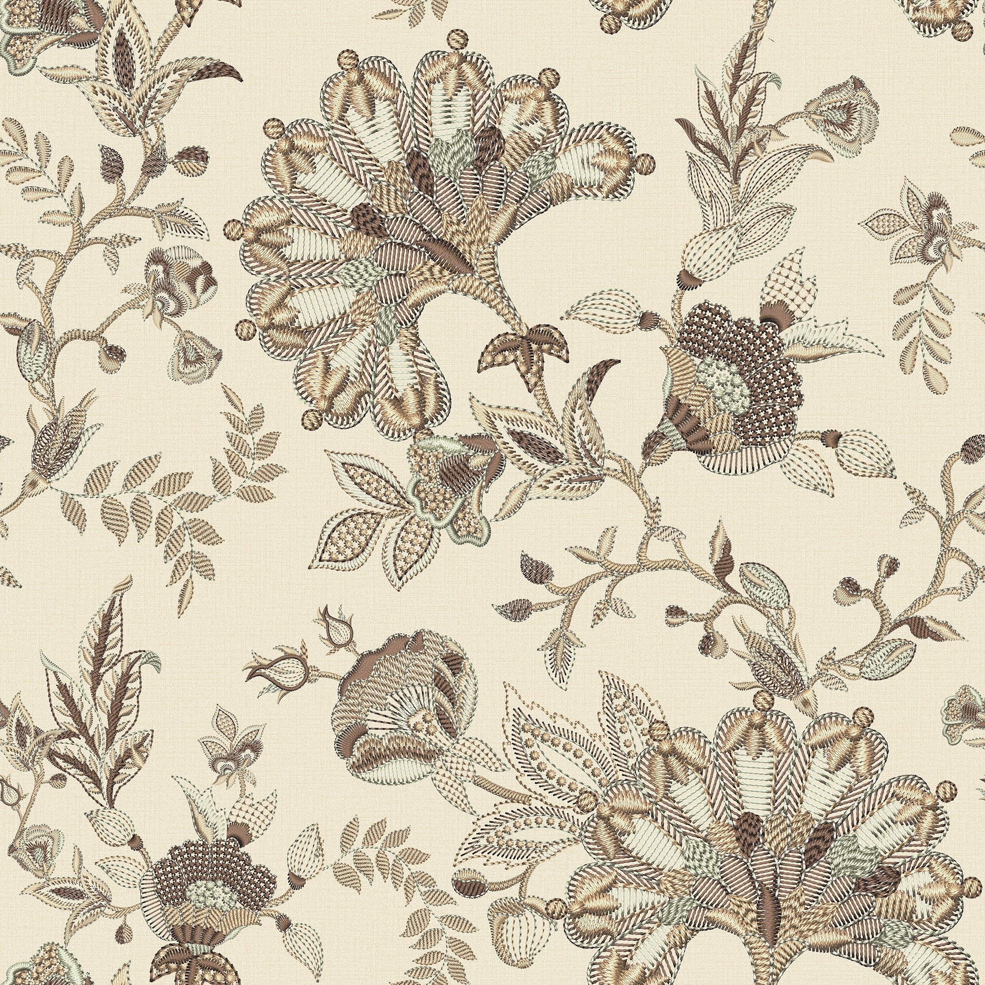 Grand Embroidery Wallpaper in Soft Neutrals