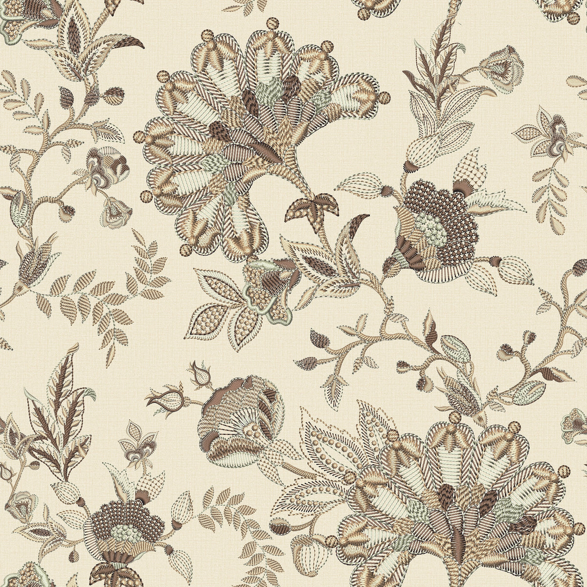 Grand Embroidery Wallpaper in Soft Neutrals
