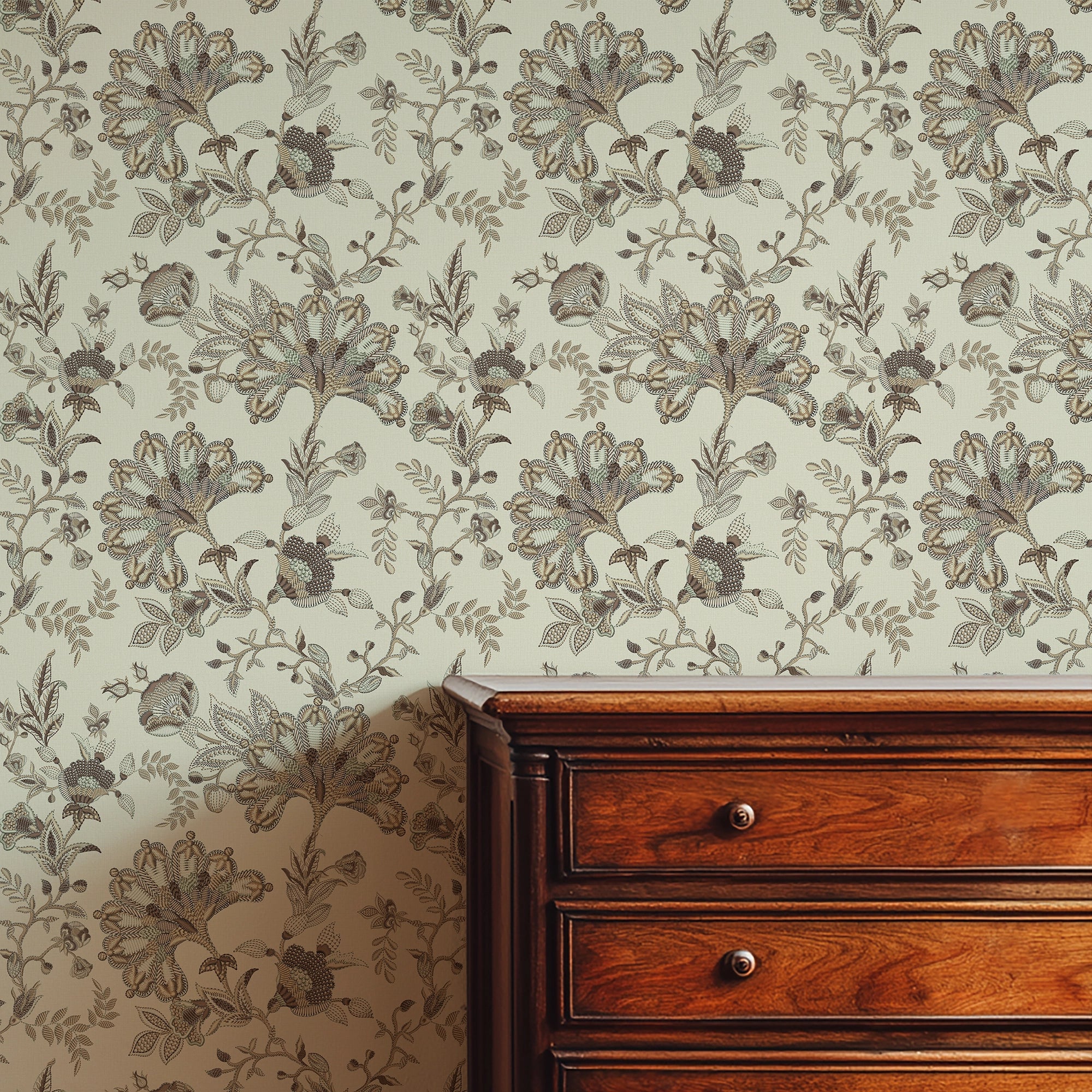 Grand Embroidery Wallpaper in Soft Neutrals