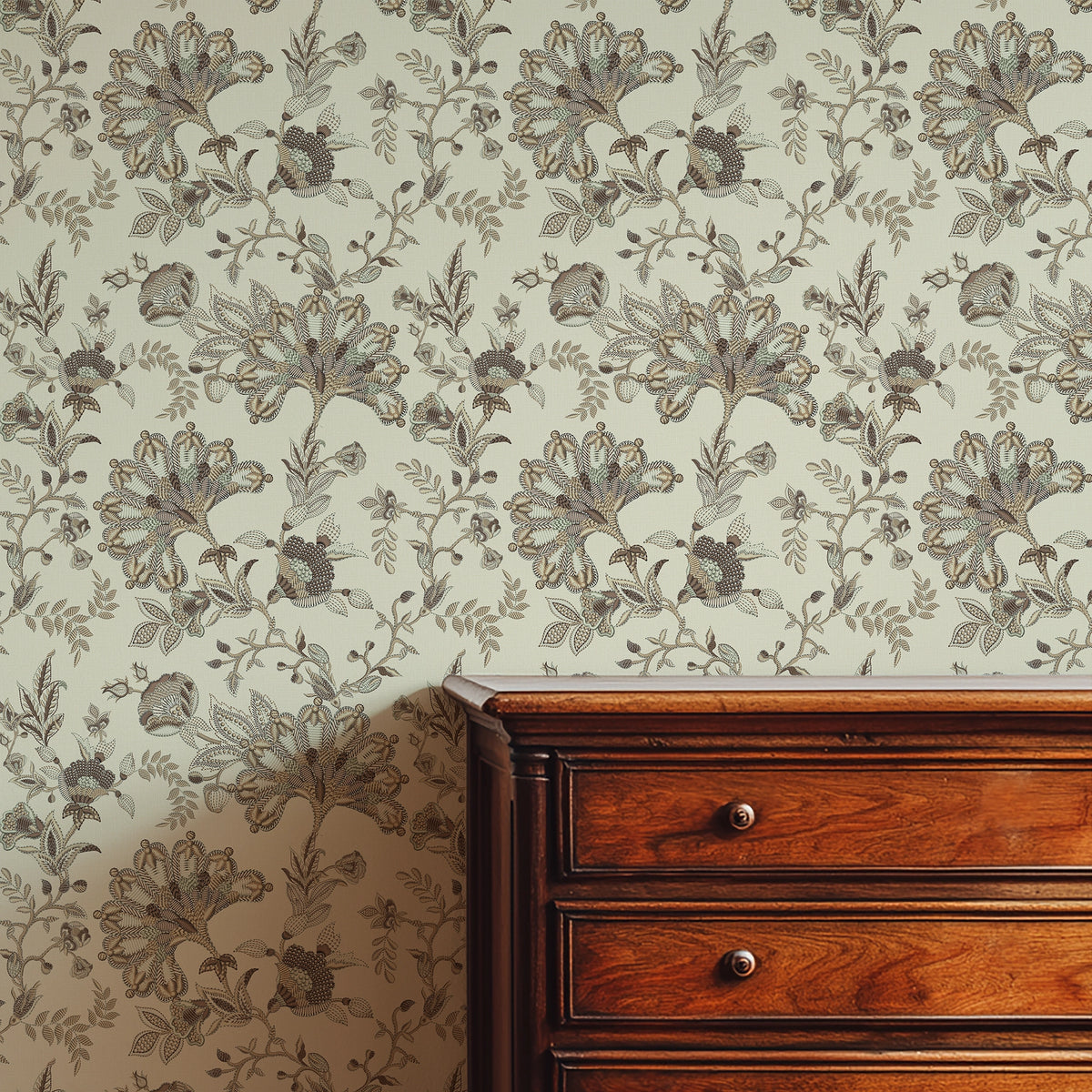 Grand Embroidery Wallpaper in Soft Neutrals