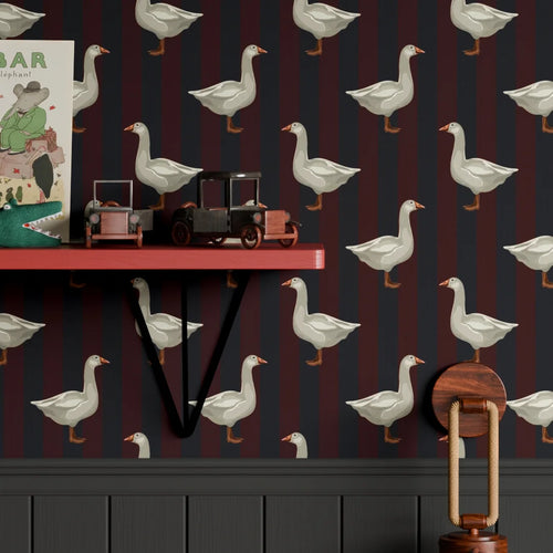 Guard Goose Wallpaper in Garnet and Oxford Blue