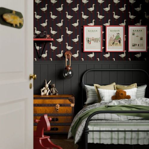 Guard Goose Wallpaper in Garnet and Oxford Blue