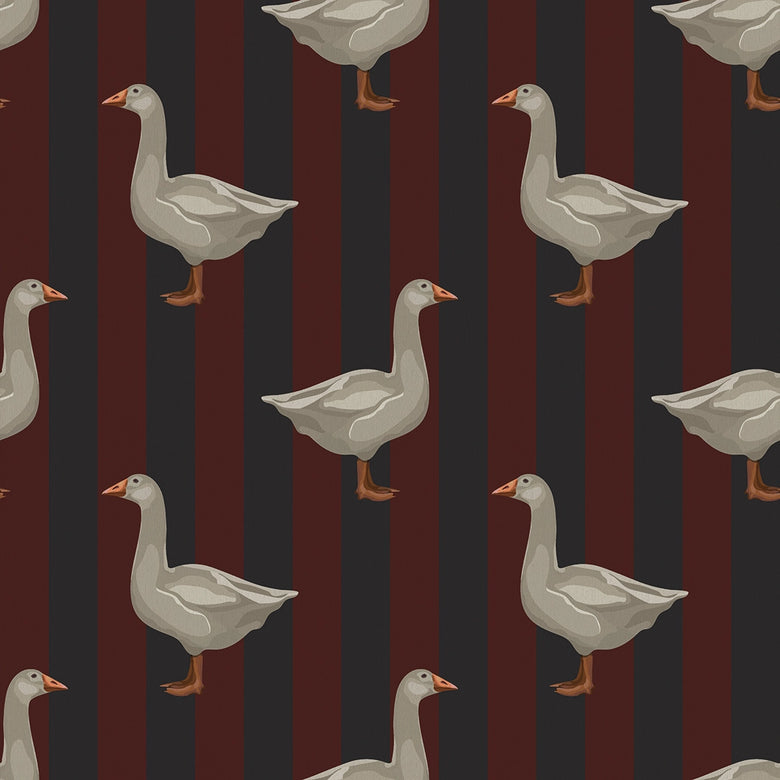 Sample of Guard Goose Wallpaper in Garnet and Oxford Blue