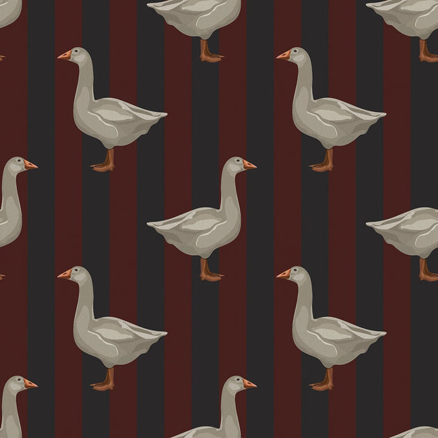 Guard Goose Wallpaper in Garnet and Oxford Blue