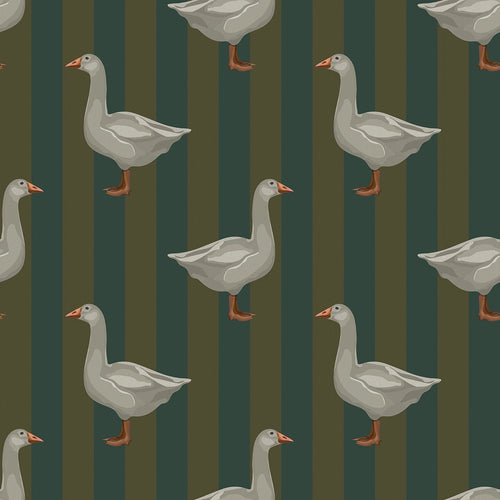 Sample of Guard Goose Wallpaper in Gentleman Green and Pine Green