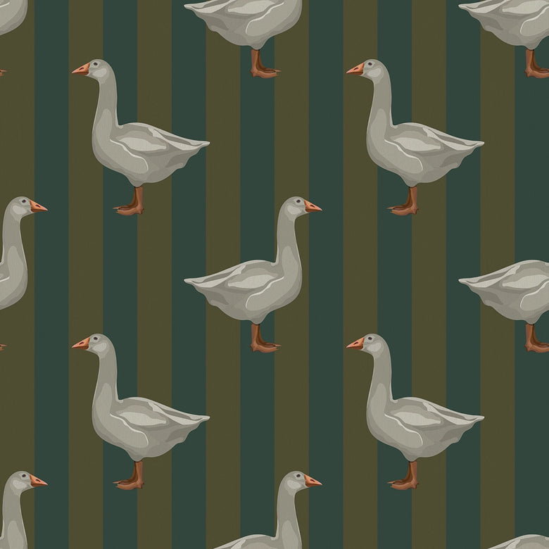 Guard Goose Wallpaper in Gentleman Green and Pine Green