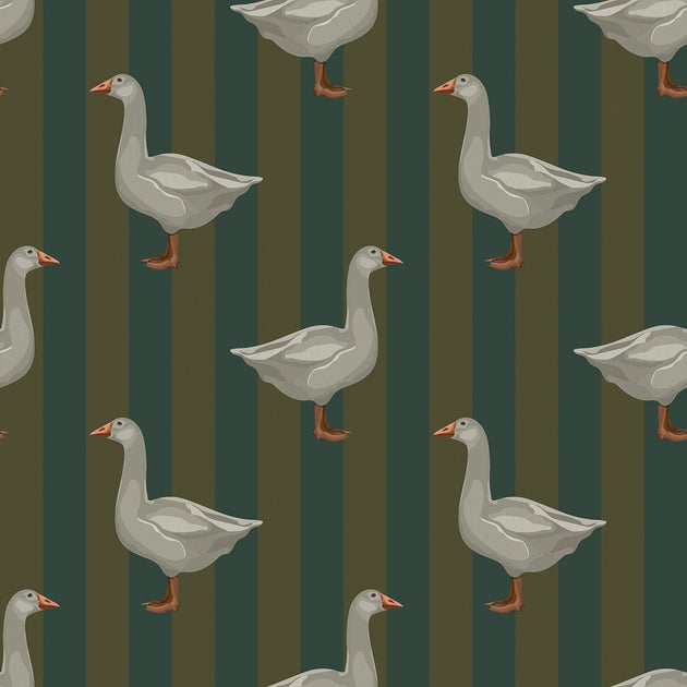 Guard Goose Wallpaper in Gentleman Green and Pine Green