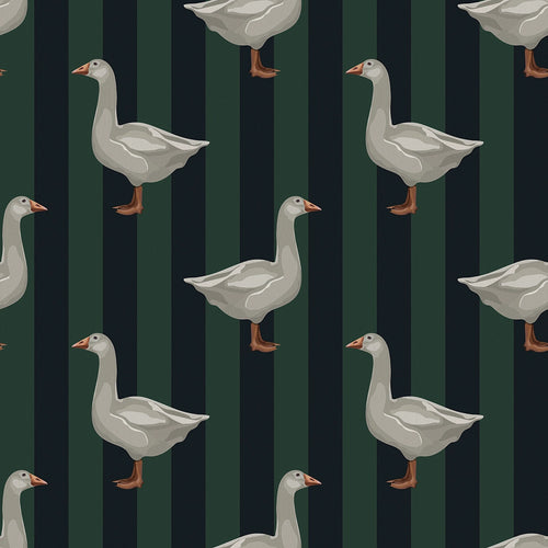 Sample of Guard Goose Wallpaper in Oxford Blue and Pine Green