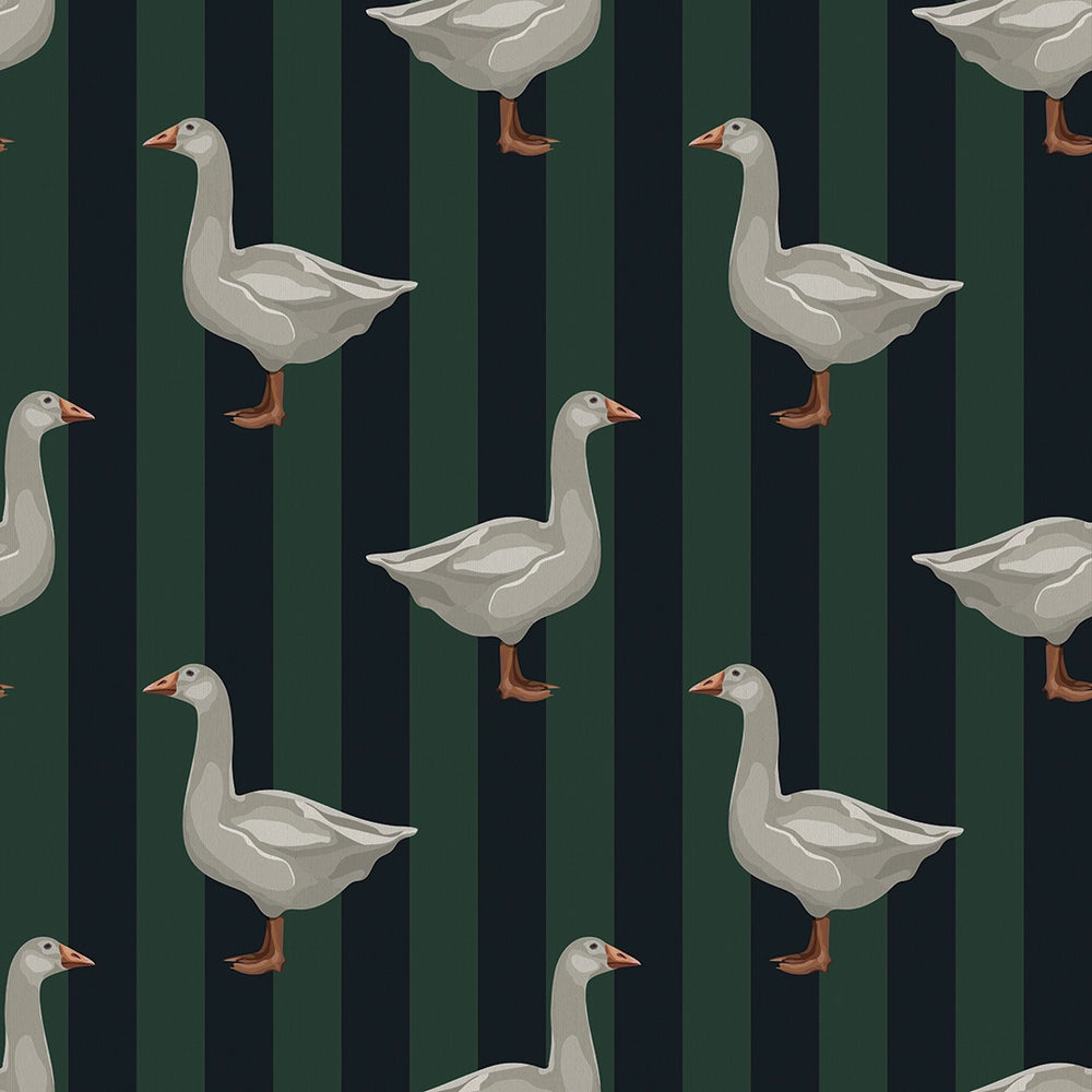 Guard Goose Wallpaper in Oxford Blue and Pine Green