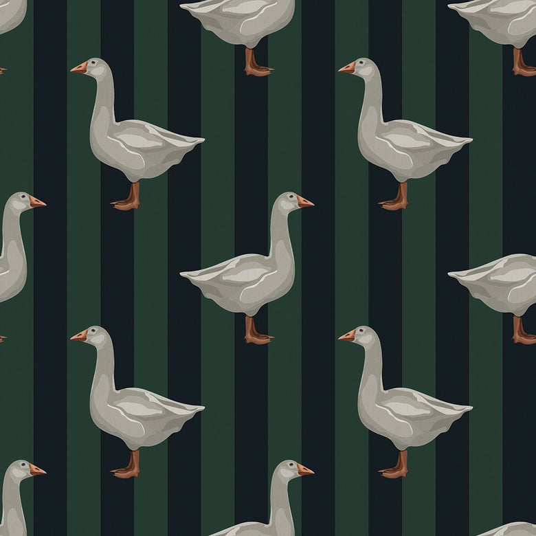 Guard Goose Wallpaper in Oxford Blue and Pine Green