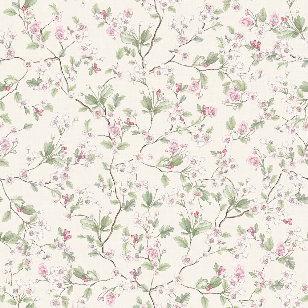 Hawthorn Blossom Wallpaper in Cream