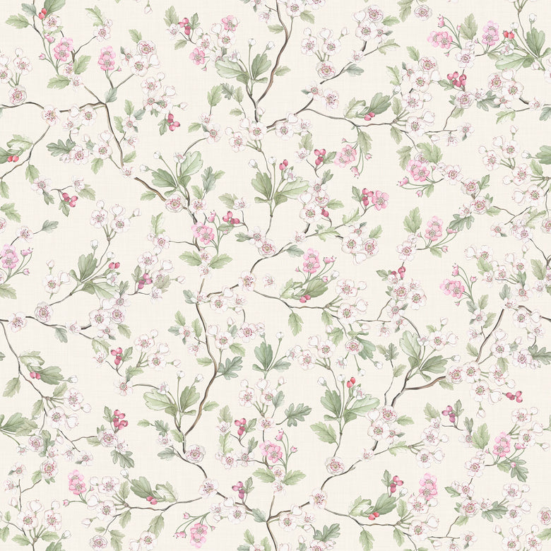 Hawthorn Blossom Wallpaper in Cream