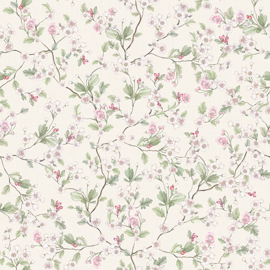 Sample of Hawthorn Blossom Wallpaper in Cream
