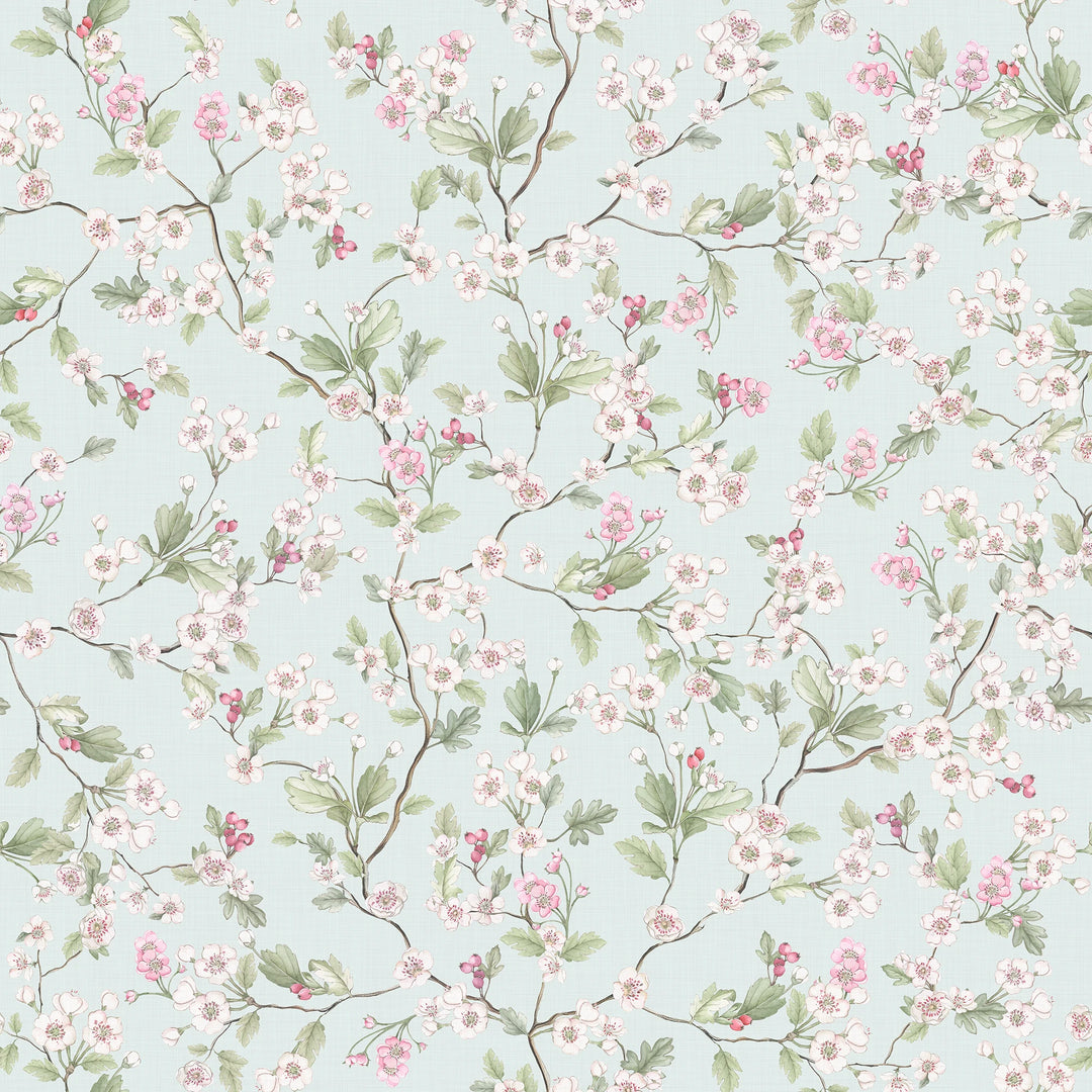 Sample of Hawthorn Blossom Wallpaper in Duck Egg