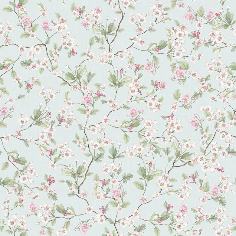Sample of Hawthorn Blossom Wallpaper in Duck Egg