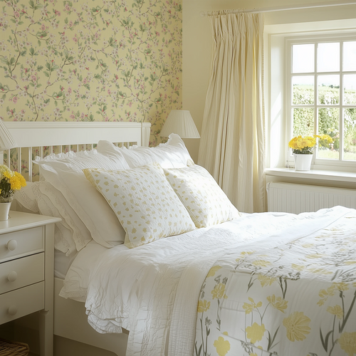 Hawthorn Blossom Wallpaper in Lemon