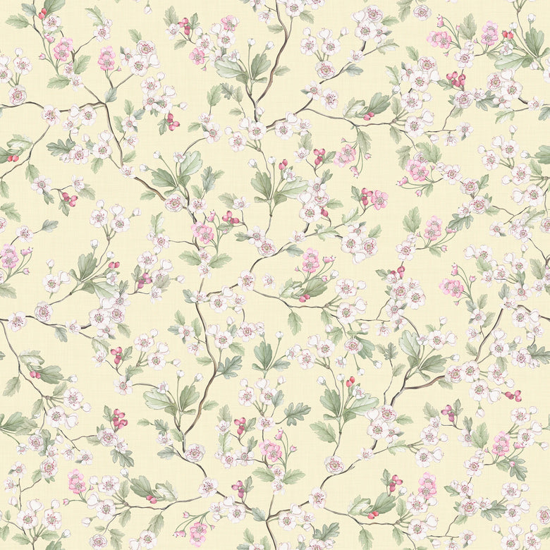 Sample of Hawthorn Blossom Wallpaper in Lemon