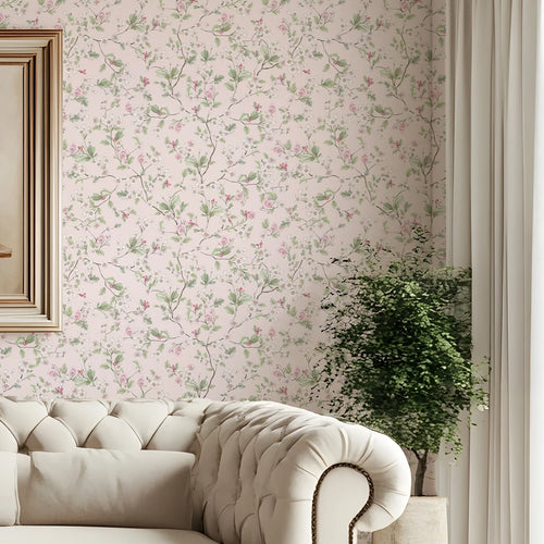 Hawthorn Blossom Wallpaper in Soft Pink