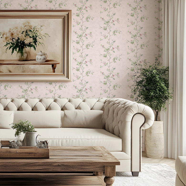Hawthorn Stripe Wallpaper in Soft Pink