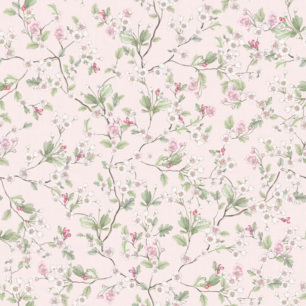 Hawthorn Blossom Wallpaper in Soft Pink