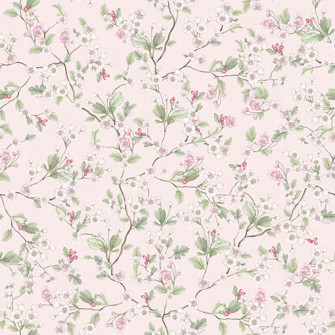Sample of Hawthorn Blossom Wallpaper in Soft Pink