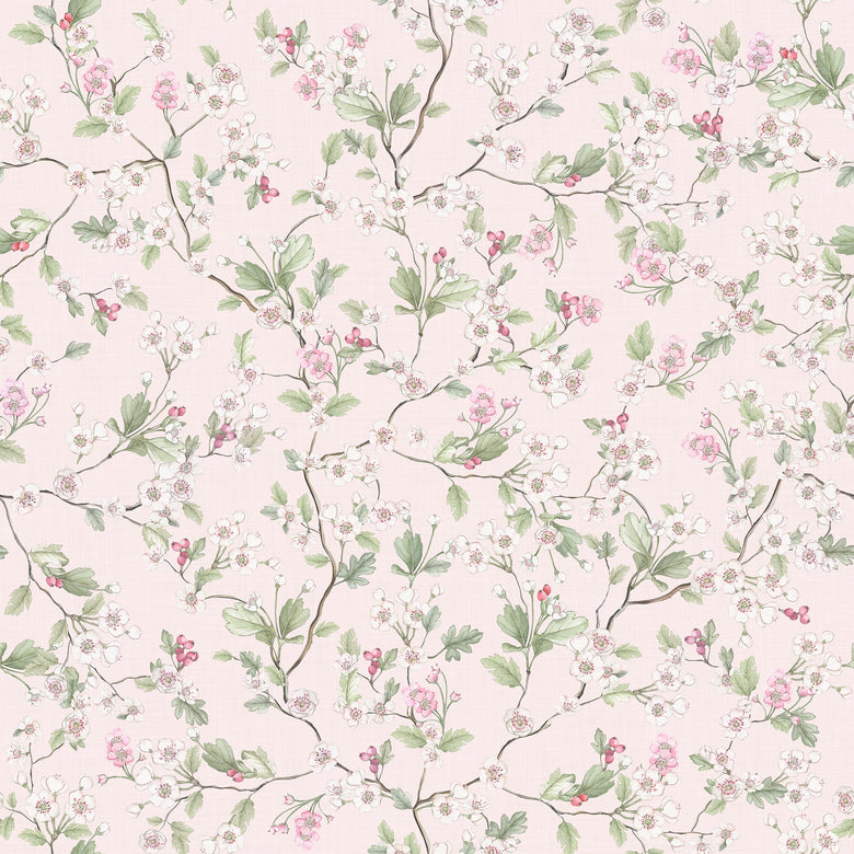 Sample of Hawthorn Blossom Wallpaper in Soft Pink