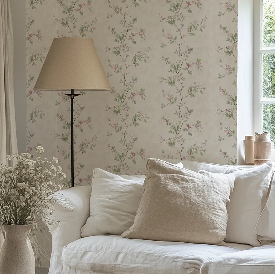 Hawthorn Stripe Wallpaper in Cream