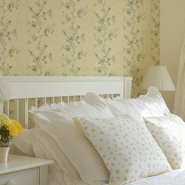 Hawthorn Stripe Wallpaper in Lemon
